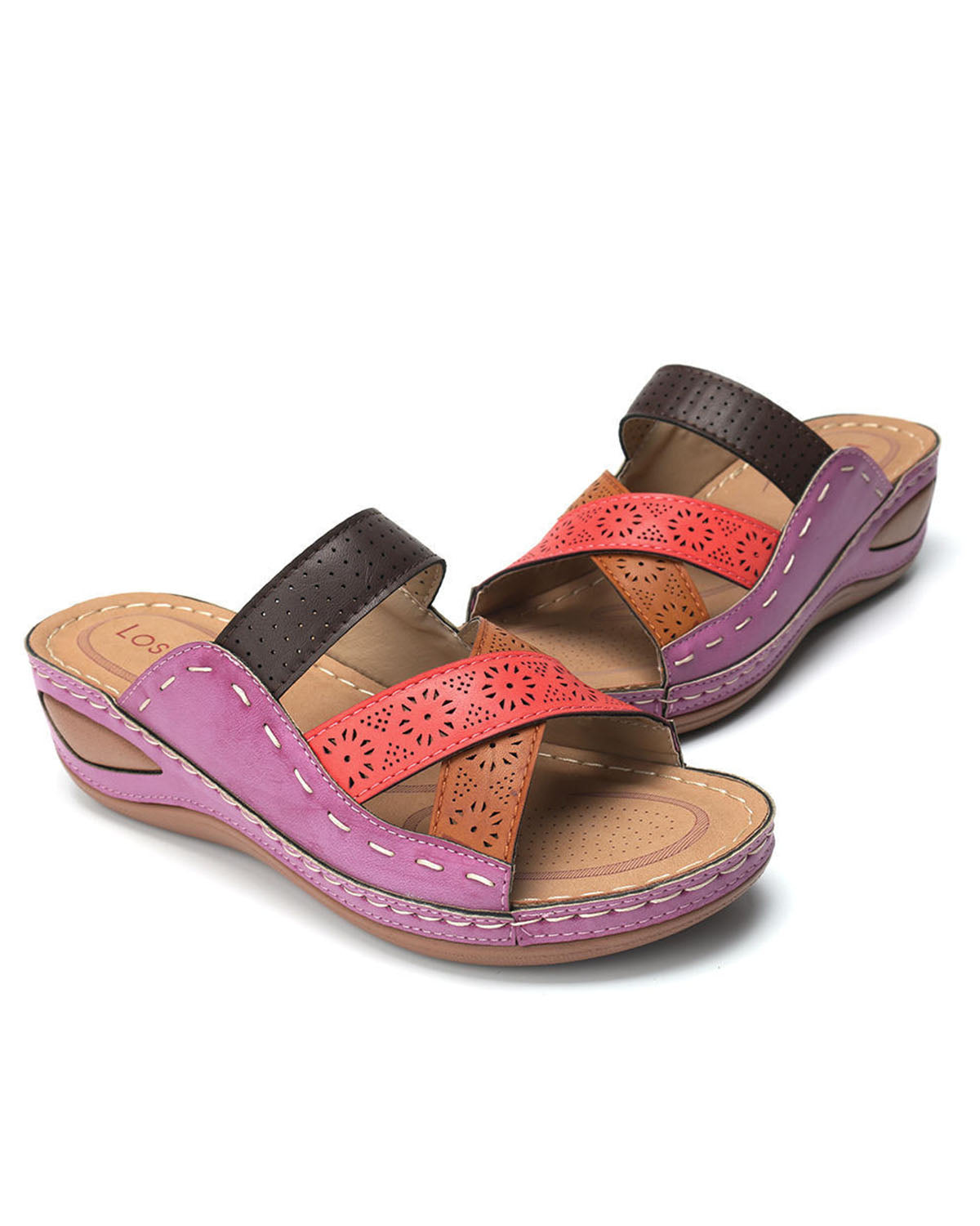 Retro multi-color spliced slippers