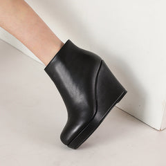 Round Toe Side Zip Platform High Heel Black Boots