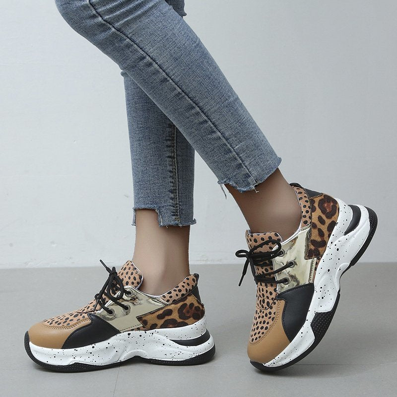 Leopard Mesh Breathable Color Patchwork Sneakers