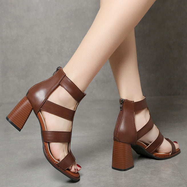 Retro Thin strap Thick heel Roman Sandals