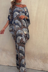 Batwing Printed Loose Maxi Dress