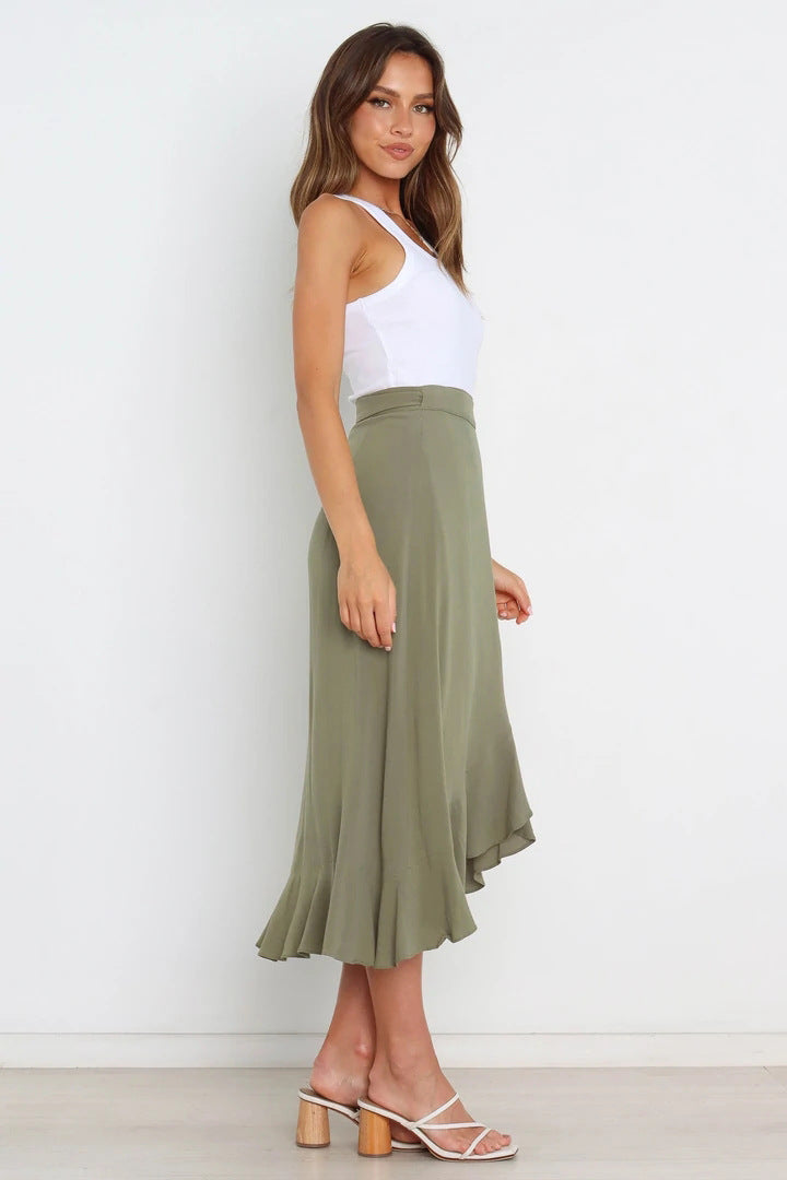 One Piece Tie Irregular Hip Pack Solid Color Skirt