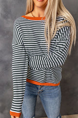 Contrast striped drop shoulder sweater