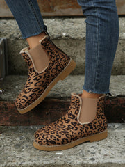 Slip On Leopard Plush Sole Ankle Booties