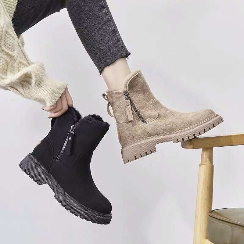 Side-zip fleece ankle snow boots