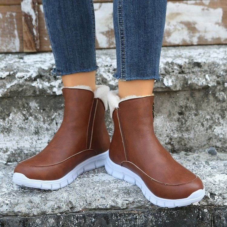 Big Ideas Off Brown Flat Snow Booties