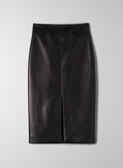 High Waist Faux Leather Slit Pencil Office Skirt