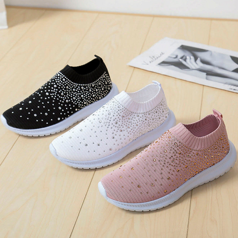 Rhinestones Hollow Out Knit Sneakers