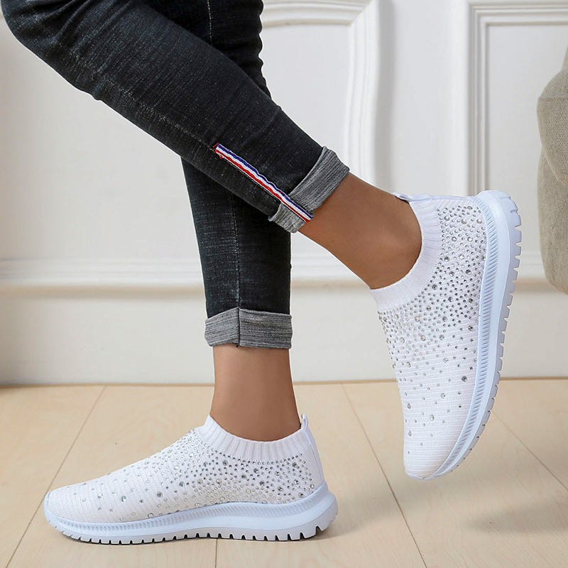 Rhinestones Hollow Out Knit Sneakers