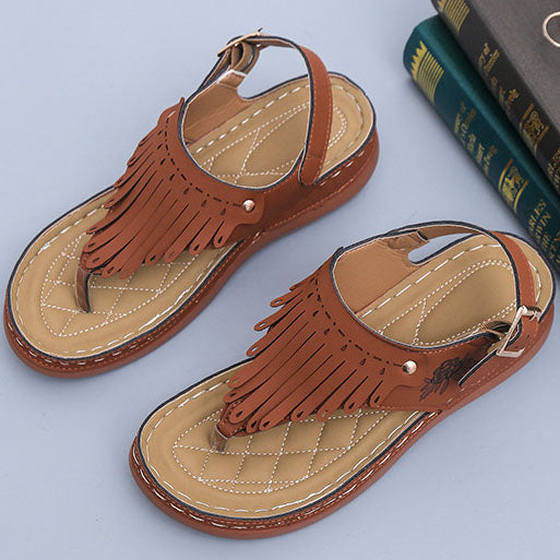 Chic Fringe Wedge Flip-Flops