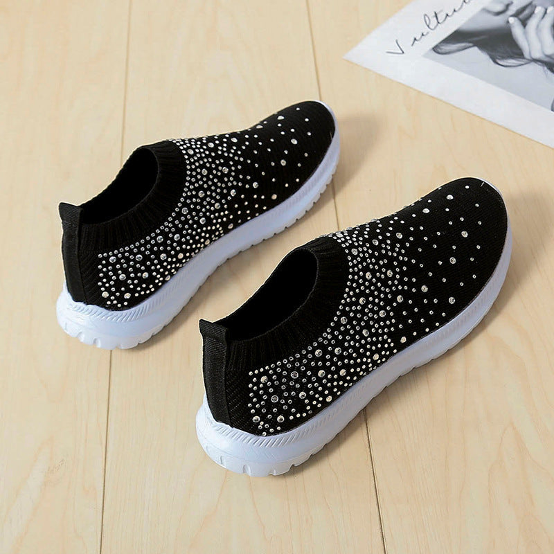 Rhinestones Hollow Out Knit Sneakers