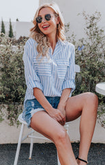 Cotton and Linen Washed Striped Single-breasted Shirt