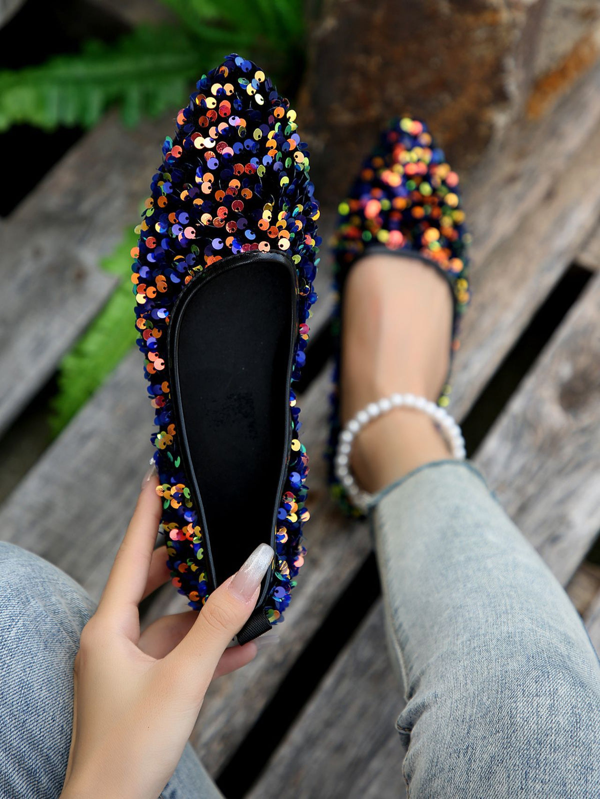 Colorful Sequin Shallow Mouth Flat Ballet Flats