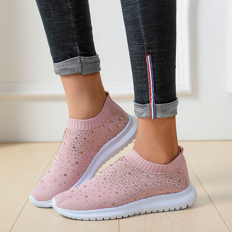 Rhinestones Hollow Out Knit Sneakers