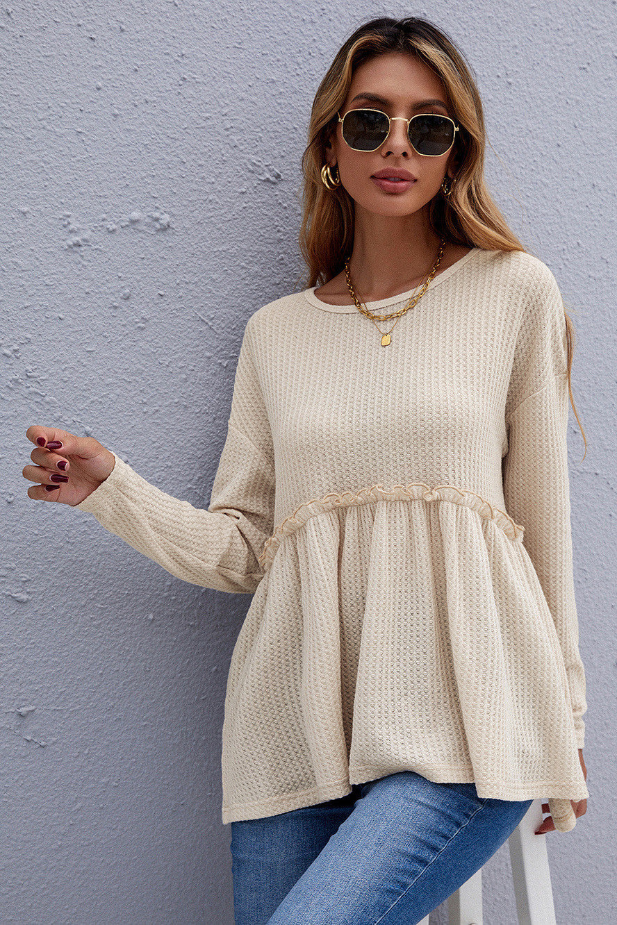 Round Neck Waffle Casual Shirt