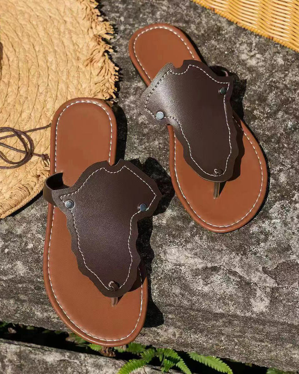 PU Leather Strap Flat Slippers
