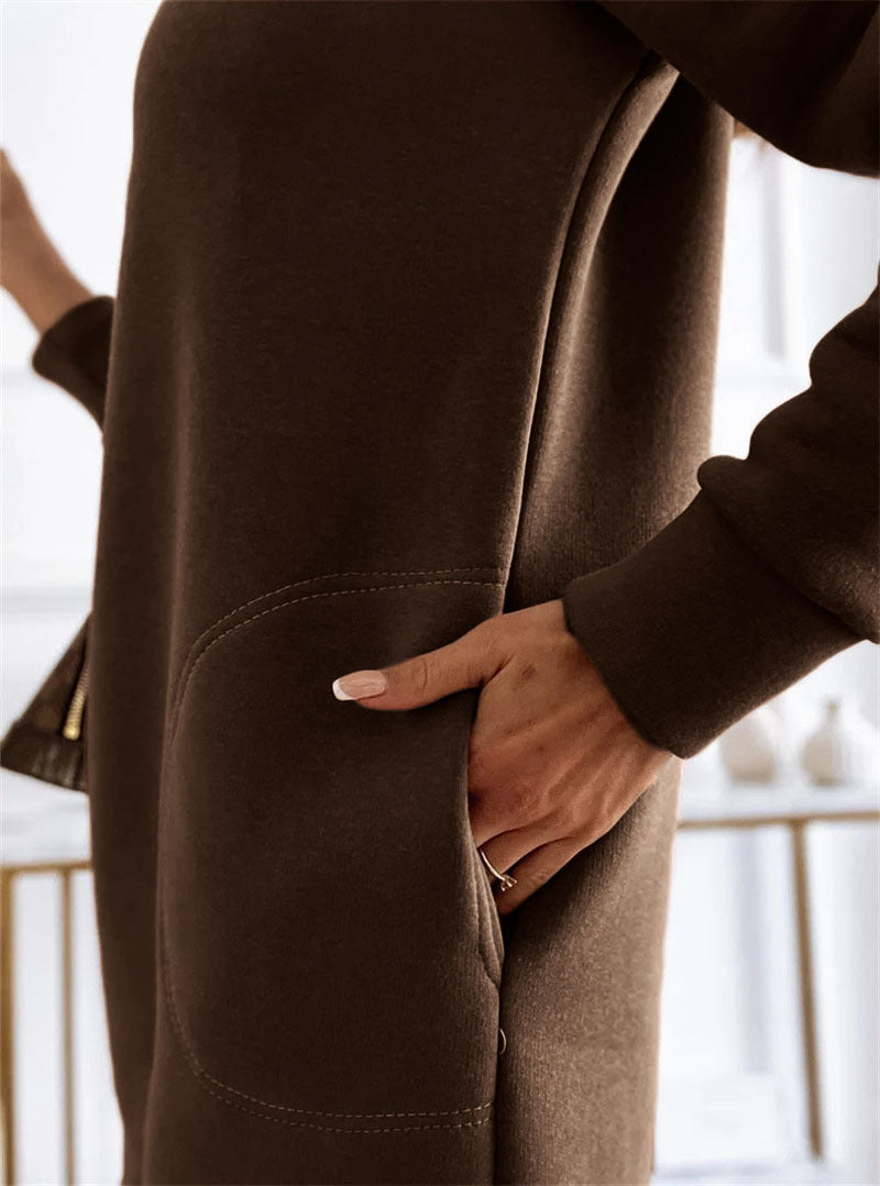Mid-length pockets hooded sweatshirt dress