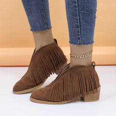 Fringed suede pointy toe retro leather boots