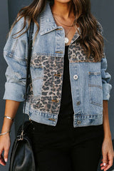 Leopard print Stitching Denim Jacket