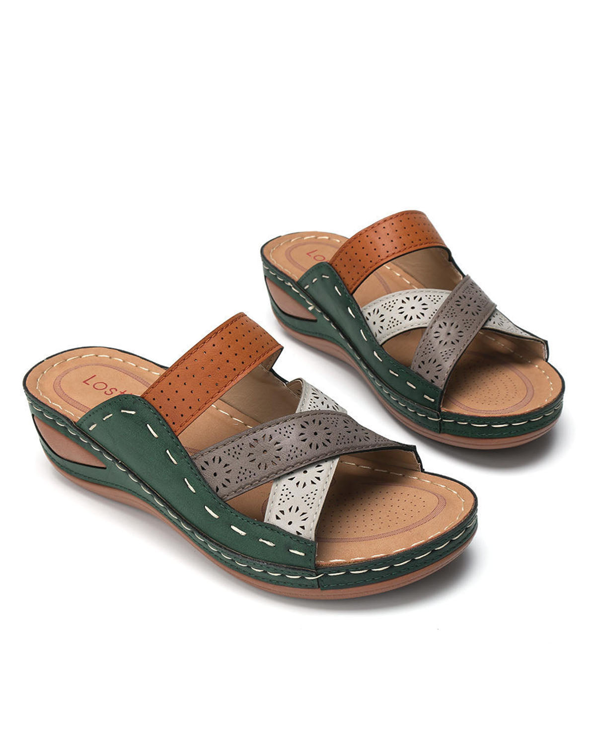 Retro multi-color spliced slippers