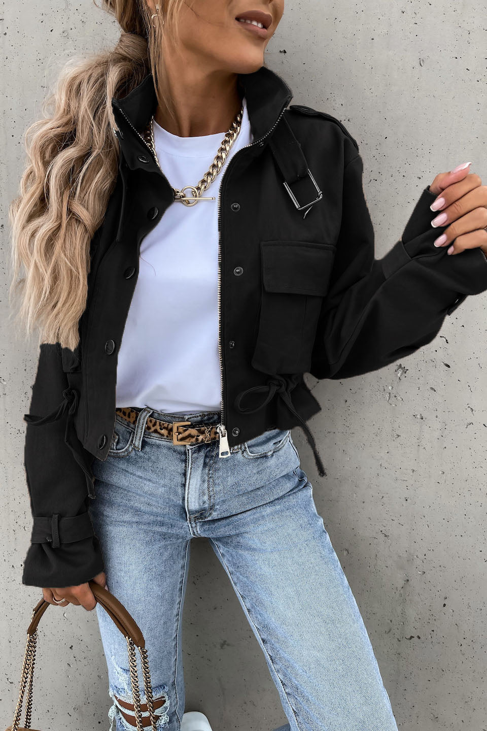 Back In Town Washed Cropped Biker Jacket