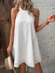 Sleeveless Embroidered Halterneck Mini Dress