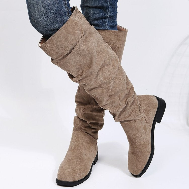 Elegant Suede knee high tall black boots