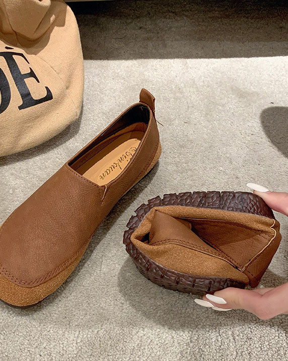 Minimalist retro soft sole round toe loafers