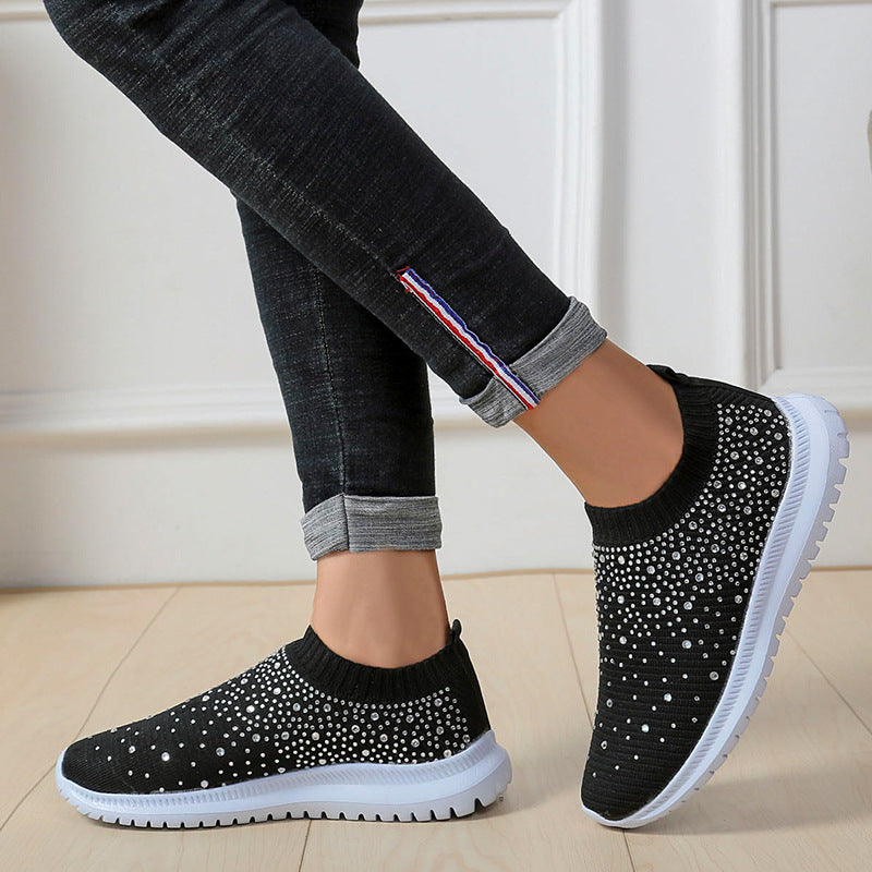 Rhinestones Hollow Out Knit Sneakers