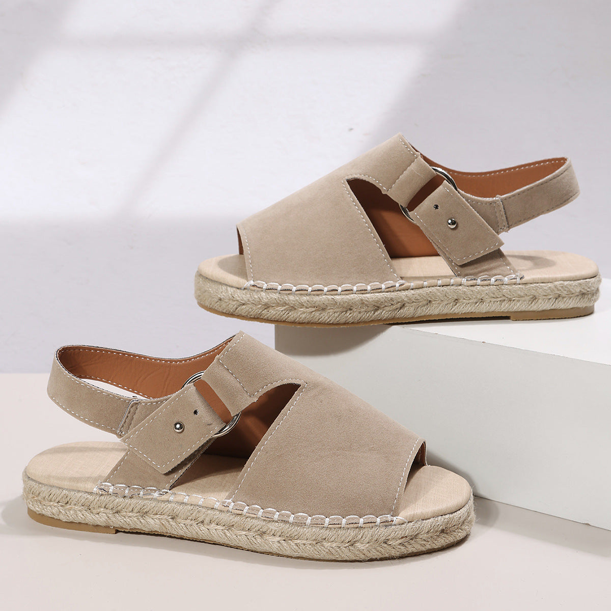 Flat Open Toe Linen Bottom Vintage Sandals