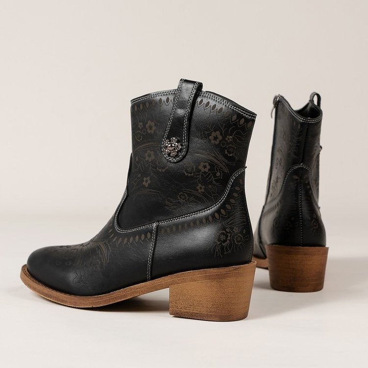 Vintage Western Embroidered Mid-Cut Rider Boots