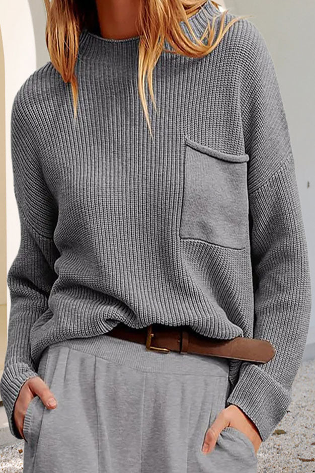 Relaxed Long Sleeve Pocket Knit Sweater