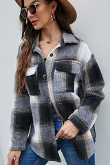 Single-breasted Coarse Woven Plaid Shirt Jacket