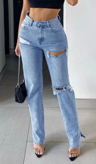 Distressed Ankle Slits Micro Flare Jeans