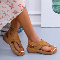 Chic Fringe Wedge Flip-Flops