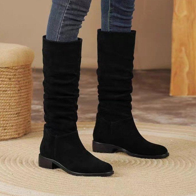 Elegant Suede knee high tall black boots