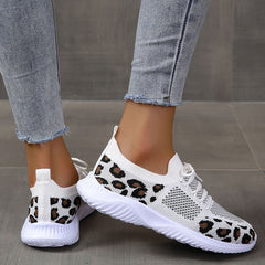 Flyknit Breathable Leopard Print Color-block Sneakers