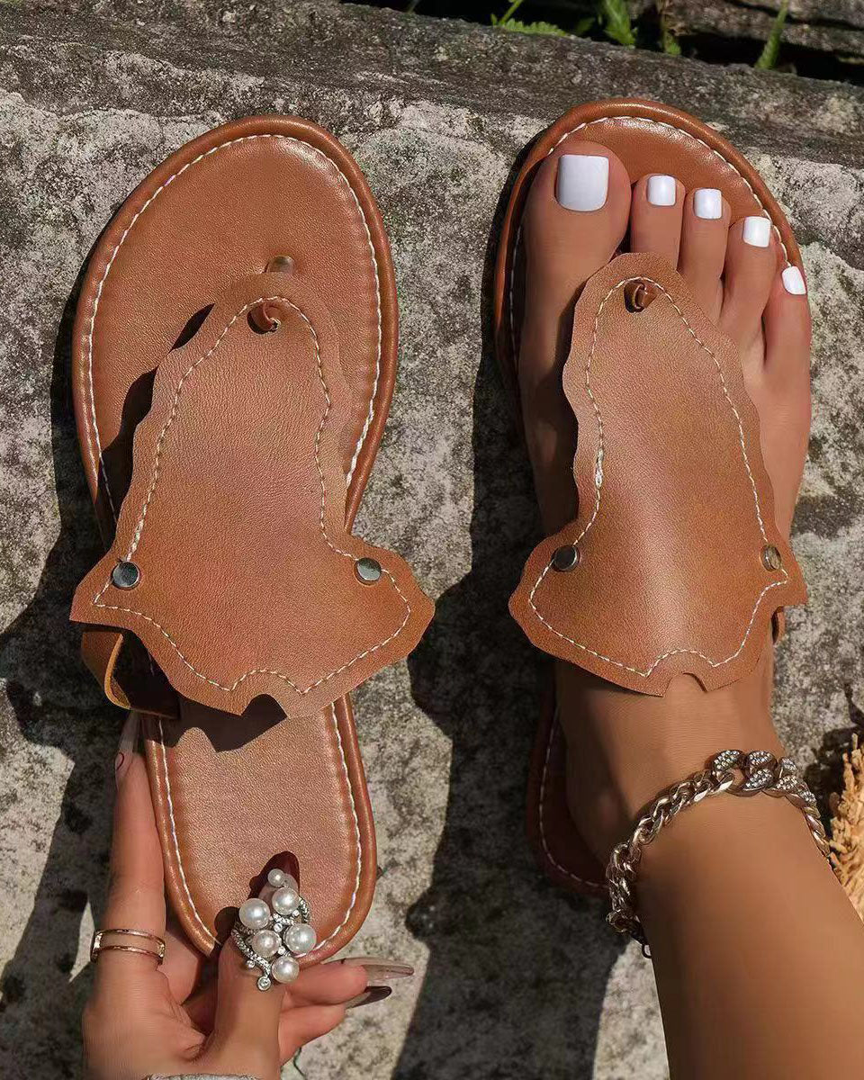 PU Leather Strap Flat Slippers