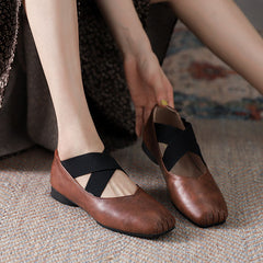 Low Cross Lace Up Square Toe Mary Janes Shoes