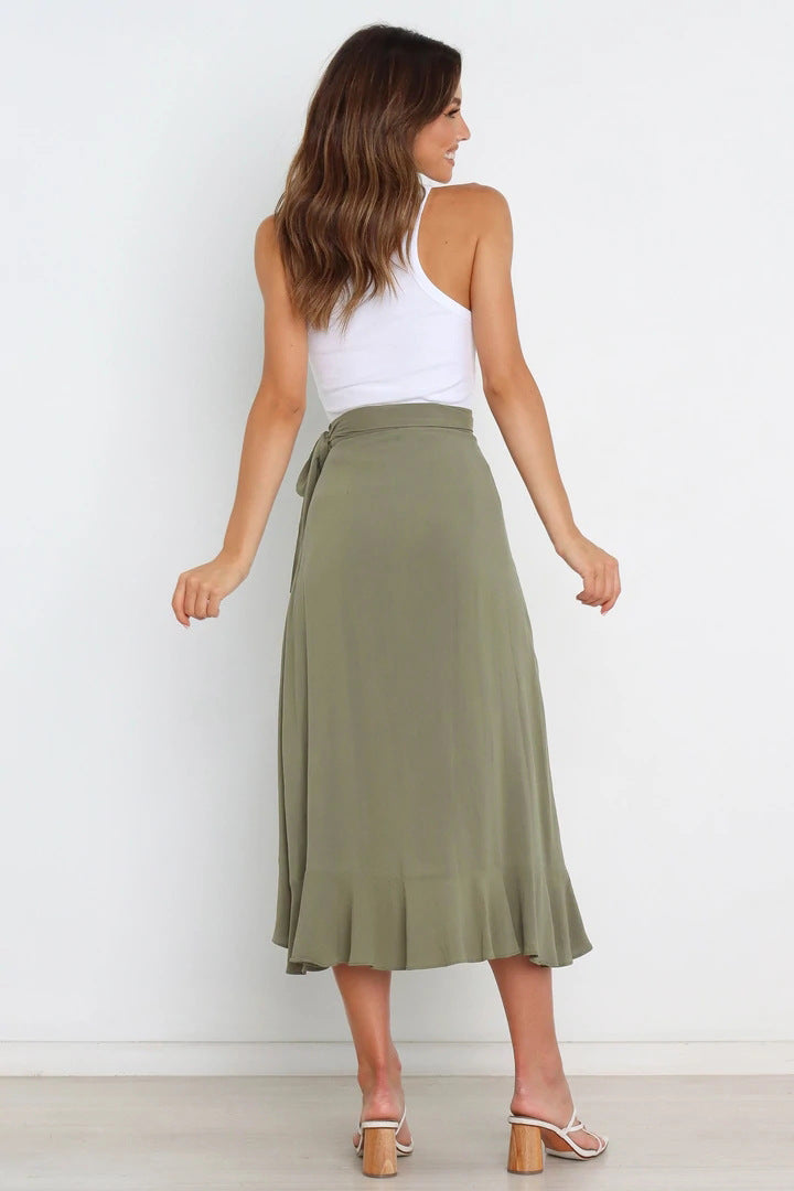 One Piece Tie Irregular Hip Pack Solid Color Skirt