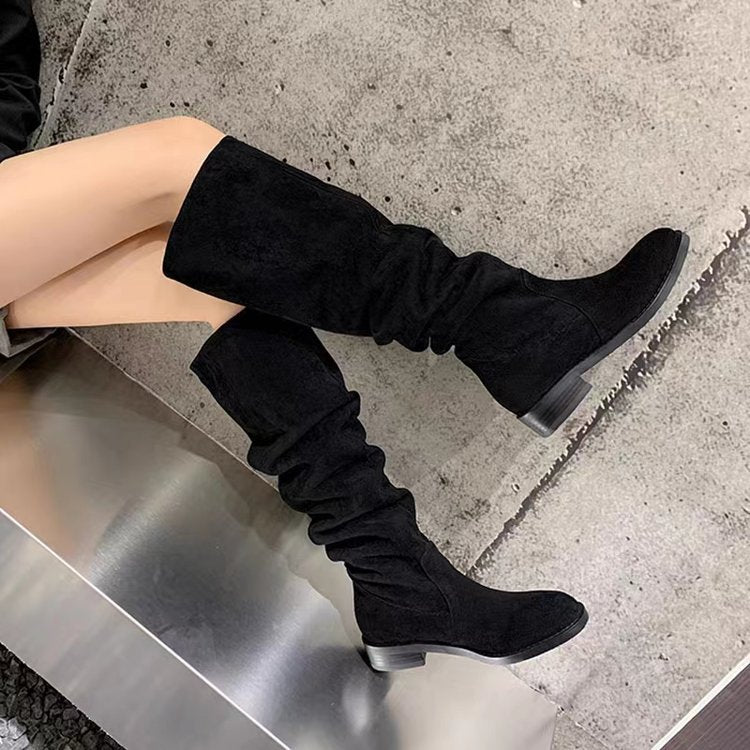 Elegant Suede knee high tall black boots