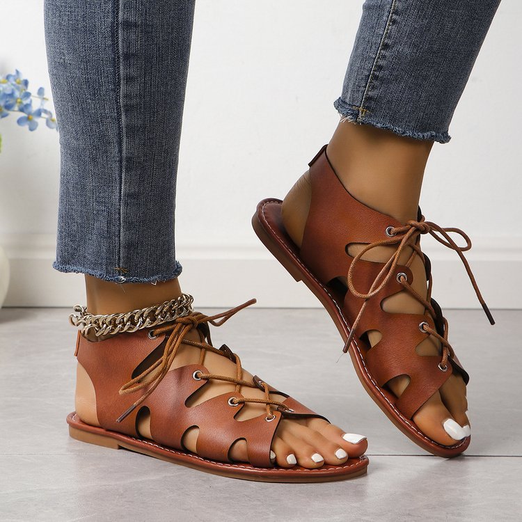 Flat open toe criss cross straps hollow sandals