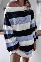 Slash Neck Striped Knitted Dress