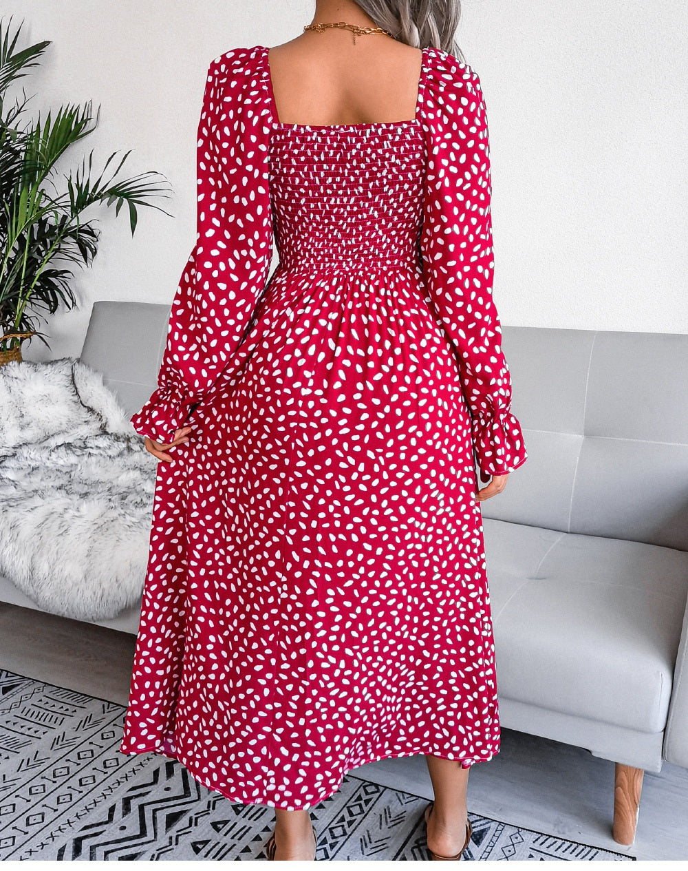 Elegant Square Neck A Line Pleated Dress