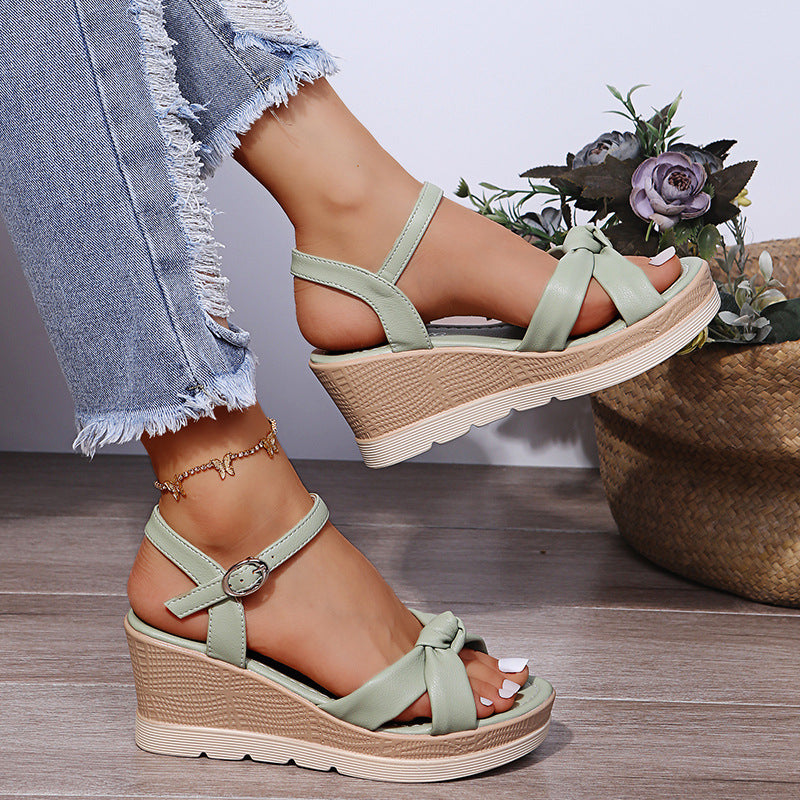 Open Toe One Line Buckle Muffin Sole Wedges Sandals