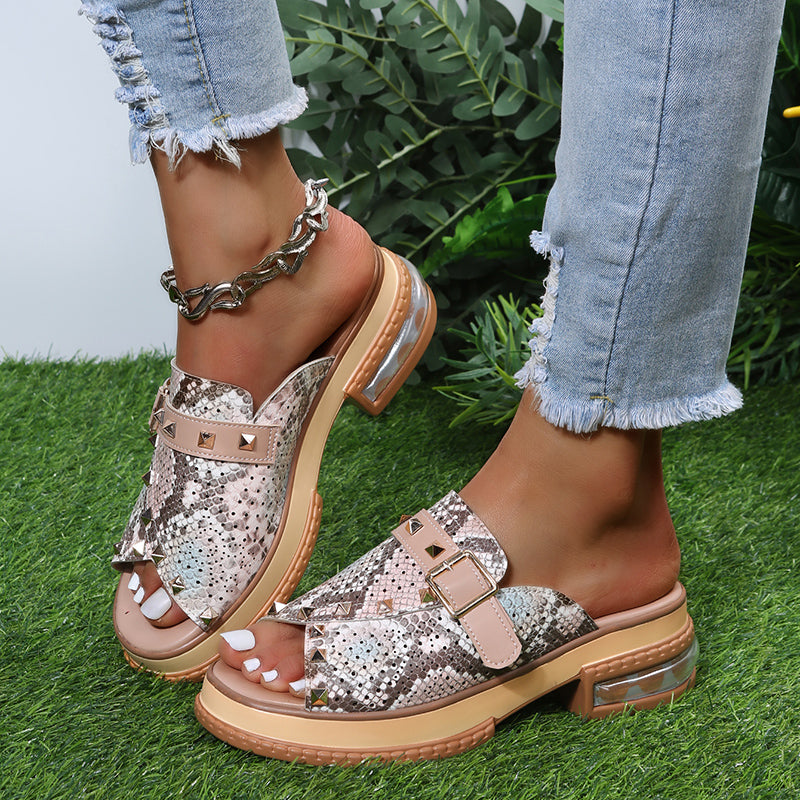 Rivet PU Wedges Bling Slippers