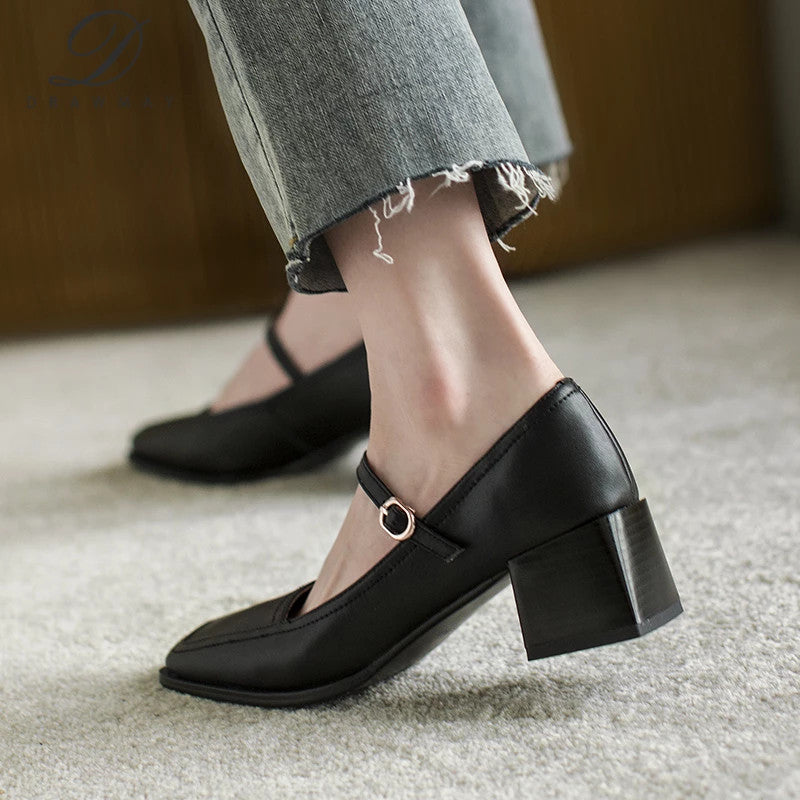 Retro Med Heel Buckle Sandals