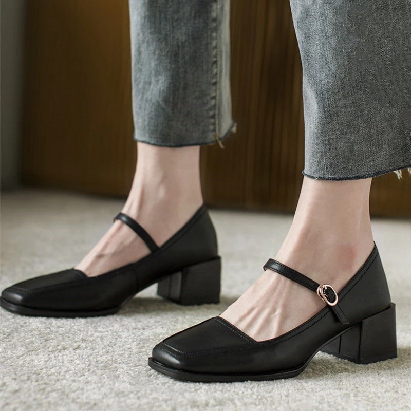 Retro Med Heel Buckle Sandals