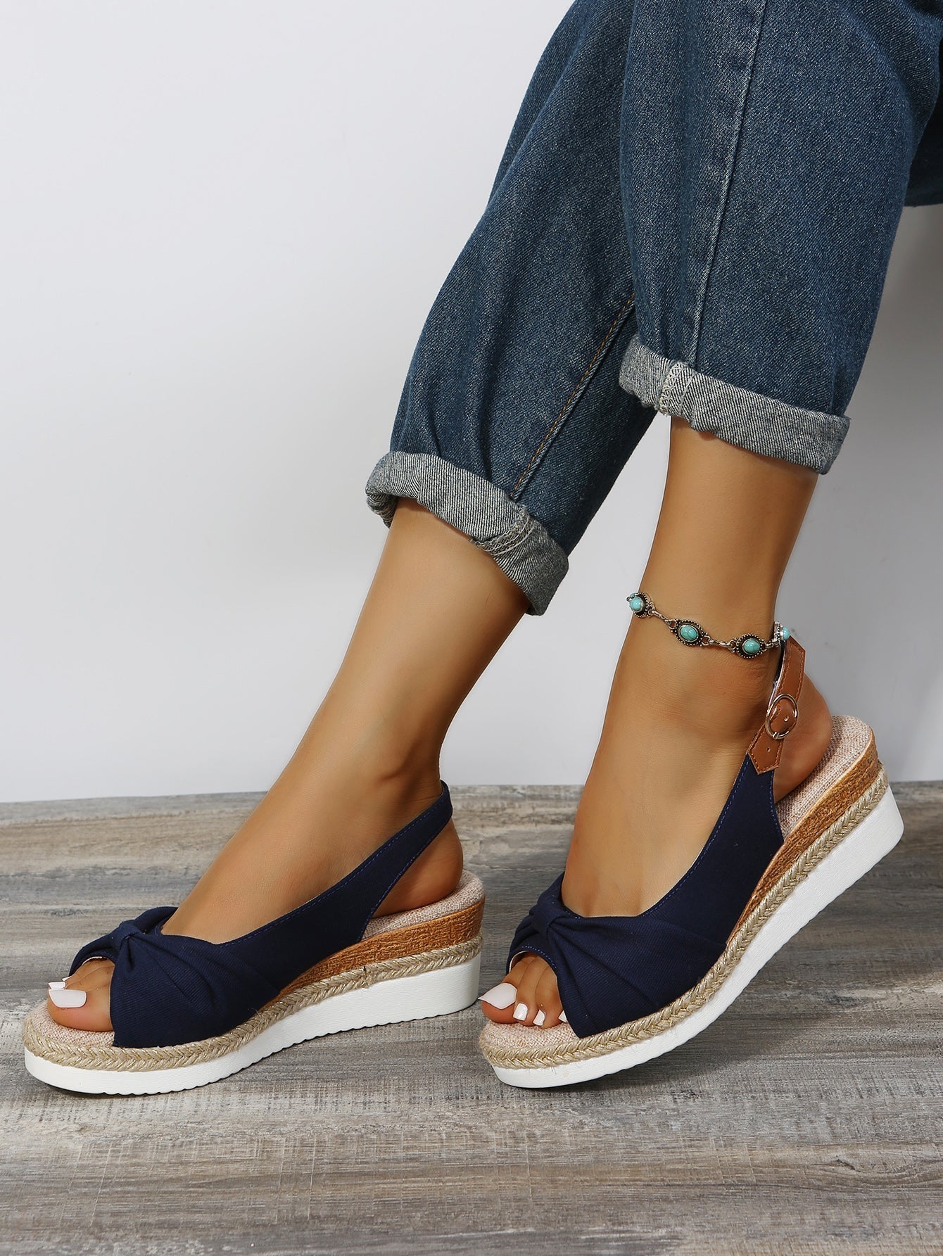 Lightweight Buckle Peep Wedges Sandals