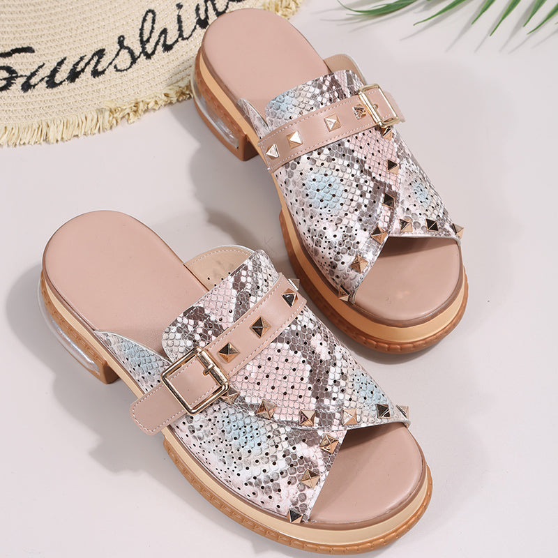 Rivet PU Wedges Bling Slippers